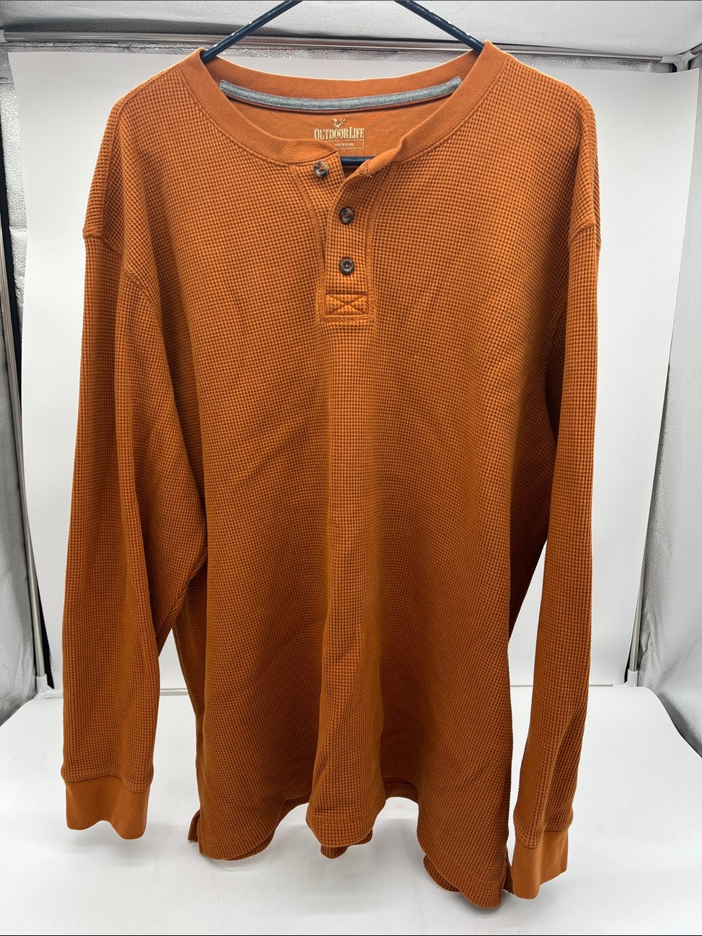 Outdoor Life Men's Rust Orange Waffle Henley Long Sleeve
